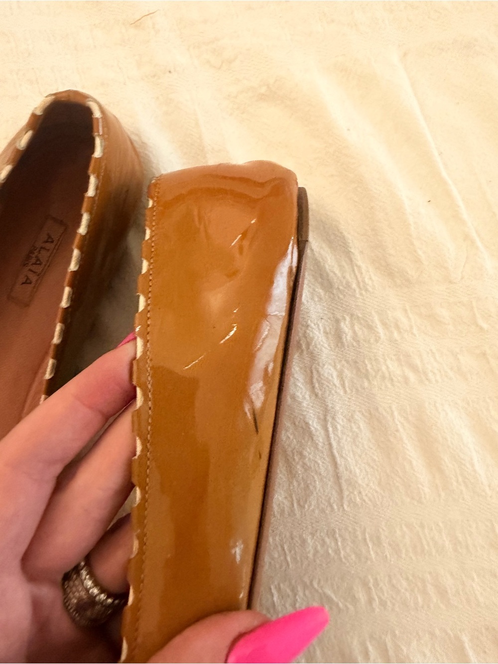 Alaïa Paris Patent Leather Bow Ballet Flats Cognac Size 37 - Picture 5 of 9
